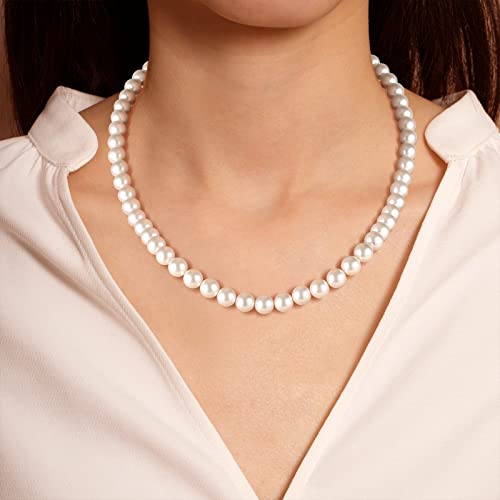 White Pearl Necklace Stud Set: 8mm/10mm Elegant White Pearl Stand Stud Earring Wedding Jewelry with Dainty Silver Clasp for Bride Bridemaid - Trendy Simple Dainty Wedding Fashion Prom Accessory for Girl Mother Women