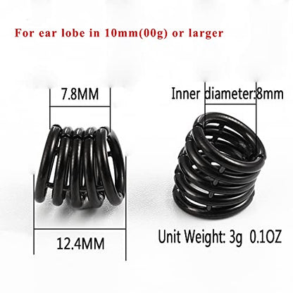 Casvort 2 PCS Hypoallergenic 316 Stainless Steel 00G/3/4'' Stacked Ring Cuffs for Stretched Lobe Ear Gauges Plugs Ear Tunnels Stretcher Earring Studs Clip on Cartilage Body Piercing Jewelry - color: Black 10mm (00g)