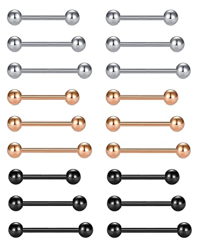 MODRSA 14g 16g Nipple Rings Tongue Rings 14 Gauge Surgical Steel Nipple Bar Barbell 14mm 16mm 18mm Silver Rose Gold Black Tongue Piercing Jewelry for Women Men - color: A12 - Mix Color - 16g mix lengths