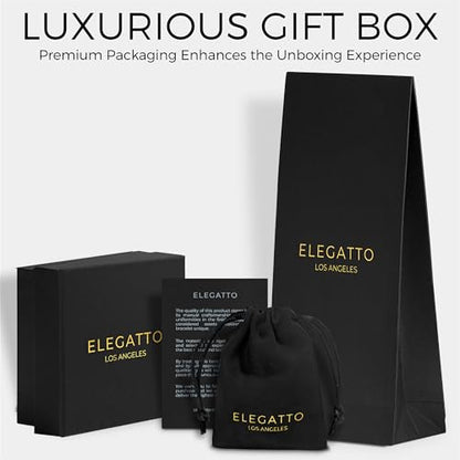 Elegatto Elagio Premium Braided Leather Bracelet for Men | Full-Grain Braided Leather with Sterling Silver Polished Stainless Steel Clasp | Men’s Designer Bracelets - color: Elagio Onyx, size: Medium