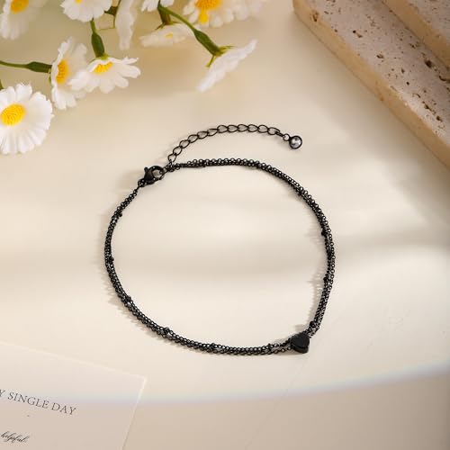 Gold/Silver Anklets for Women，Dainty 14K Gold Plated Waterproof Beaded Ankle Bracelet Non Tarnish Stackable Beach Jewelry Gift - style: 2pc-black
