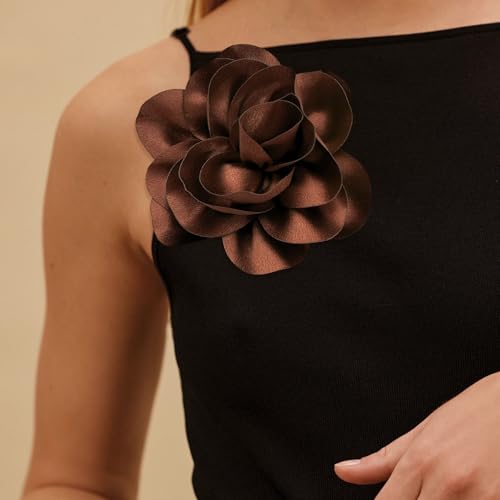 2Pack 6inch Extra Large Satin Brooches Lapel Pins Dainty Elegant Fabric Camellia Rose Flower Brooch Pin for Women Wedding Part Dance Clothes Accessories Jewelry - color: Brown