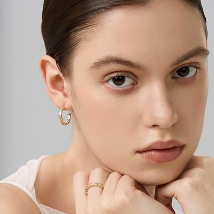 18K Gold Plated Huggie Hoop Earrings for Women, 925 Sterling Silver Post, Hypoallergenic Small Earrings - color: Tennis Oval Huggies