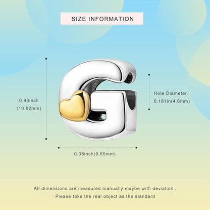 Two-Tone Gold Heart S925 Silver Letter Charm Fits Pandora Bracelet Necklace | Initial Bead Two-Tone Gold Heart, DIY European Bracelet Accessory, Gift for Ladies Birthday Anniversary Valentine - style: G