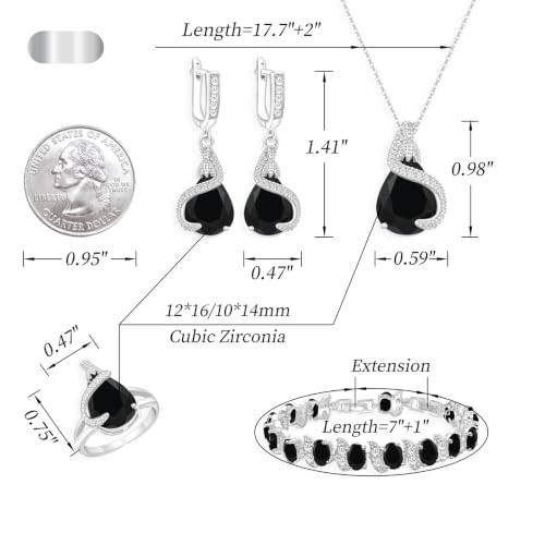 Jewelry Set for Women Teardrop Earrings Necklace Ring Bracelet Set Party Wedding Jewelry Gift for Mother Wife Friend - color: Black