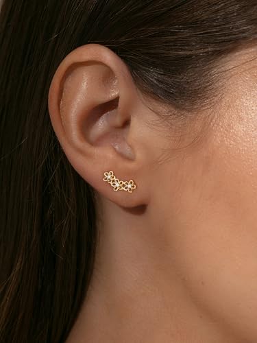 Robaice Cartilage Climber Earrings for Women，14K Gold Plated Helix Stud | Trendy Cluster Earrings, CZ Stud Earring, Tragus Conch Daith Piercing, Ear Crawer,Hypoallergenic Jewelry Gift for Women - color: G-Gold Flower
