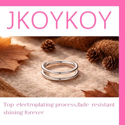 Cartilage Earring Hoop 316L Surgical Steel Conch Piercing Jewelry 16/18G Double Rows Nose Rings Hoops Hinged Segment Clicker Helix Rook Daith Piercing Jewelry 6/8/10/12mm - color: D1-Silver, size: 16G-12mm