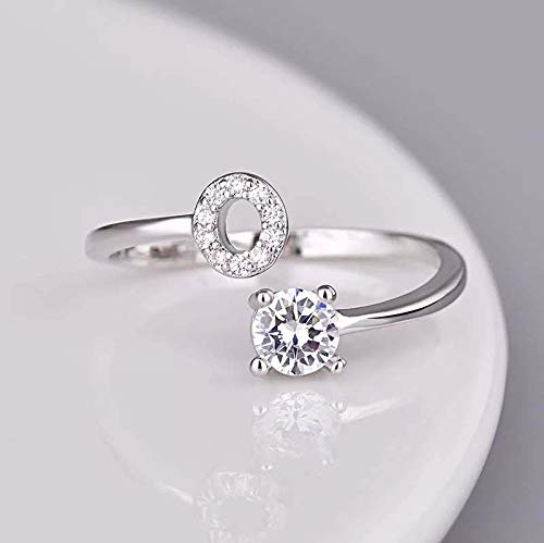 FUTIMELY Initial Letter Ring Alphabet Ring A-Z Silver Crystal Open Adjustable Personalized Initial Ring for Women - style: O