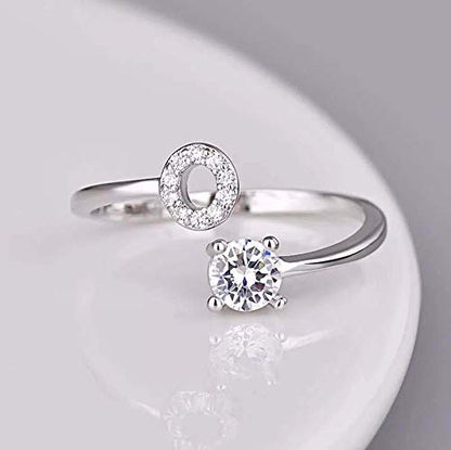 FUTIMELY Initial Letter Ring Alphabet Ring A-Z Silver Crystal Open Adjustable Personalized Initial Ring for Women - style: O