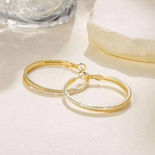 SANDRA REDD Gold Hoop Earrings 14K Gold Earrings for Women Gold Earrings | Cubic Zirconia 14K Gold Hoop Earrings for Women Hypoallergenic Lightweight Gold Hoop Earrings for Women 25/30/40mm - size: 40mm