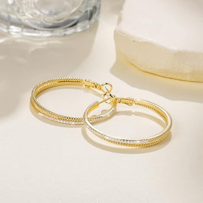 SANDRA REDD Gold Hoop Earrings 14K Gold Earrings for Women Gold Earrings | Cubic Zirconia 14K Gold Hoop Earrings for Women Hypoallergenic Lightweight Gold Hoop Earrings for Women 25/30/40mm - size: 40mm