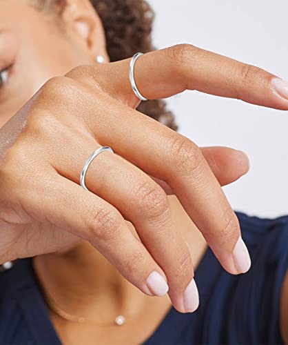 RLMOON Gold Ring Set for Women Dainty Silver Rose Gold Stackable Rings | 14K Gold Plated Simple Heart CZ Pinky Stacking Thumb Rings Plain Band Size 4-12(8-12PCS) - color: Silver Rings