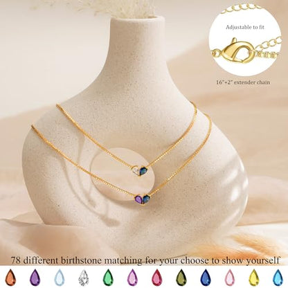 2026 Graduation Gifts Birthstone Necklace for Women Dainty Gold Necklace with 2 Birthstone Birthday Gift for Her Teen Girl Gift Trendy Stuff for Her Mom Daughter Girlfriend Friend Christmas Stocking Stuffers - color: 02-03 Feb & Mar, style: Heart