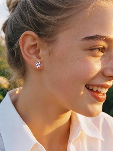 ChicSilver 925 Sterling Silver Bow/Butterfly Earrings for Women Hypoallergenic Birthstone Earrings Dainty Bow/Butterfly Jewelry Gift for Women - color: Butterfly-June-Alexandrite