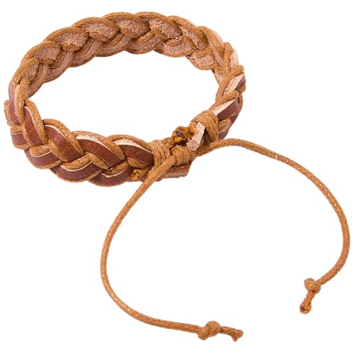 2PCS Adjustable Cowhide Woven Rope Bracelets for Men Women Punk Braided Genuine Leather Wrap Wristband Rustic Wrist Band Cuff Bracelet for Daily Wear Costume Party Gift(Brown) - color: Brown