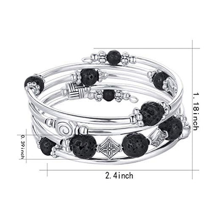 Beaded Pearl Bangle Wrap Bracelet - Fashion Bohemian Jewelry Multilayer Charm Bracelet with Thick Silver Metal Beads, Gift For Women - color: Lava Bracelet