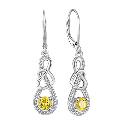 Dangle Drop Earrings for Women 925 Sterling Silver Heart Infinity Leverback Earrings Birthstone Jewelry Gifts for Women Wife Girlfriend Mother Daughter Her - color: 11 November - Citrine
