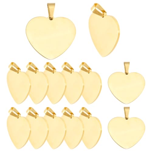 Blanks Metal Charms Stainless Steel Engraving Blanks 1" Circle Blank Pendant Stamping Tags With Hole for Necklace Pet Collar ID Name Tags Jewelry Making - color: Gold Heart
