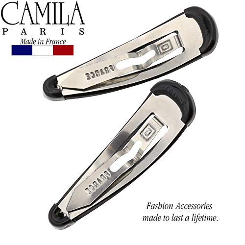 Camila Paris AD87/2 French Hair Barrettes Clips, Snap Hair Slides Clic Clac for Women, Styling Girls Side Slide-in Metal Snap Pin Hair Accessories for Women. Strong Hold, No Slip Grip, Made in France - color: Black 2"