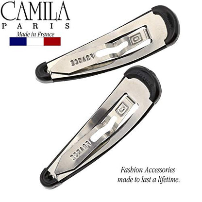 Camila Paris AD87/2 French Hair Barrettes Clips, Snap Hair Slides Clic Clac for Women, Styling Girls Side Slide-in Metal Snap Pin Hair Accessories for Women. Strong Hold, No Slip Grip, Made in France - color: Black 2"