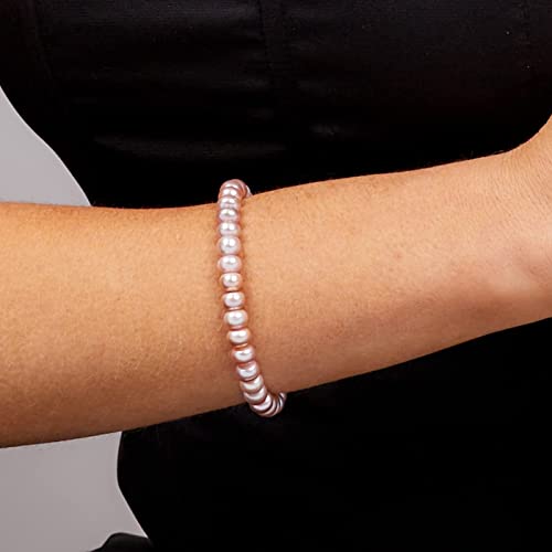Handmade Women's Pearl Bracelet | Stretchy Beaded 8-9mm Baroque Pearl Bracelet for Ladies and Girls - Pink, Black, White, Grey, Multicolor - color: Pink Pearl Button Shape