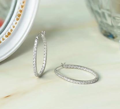 Hoops & Loops 925 Sterling Silver Cubic Zirconia Inside Out Oval Hoop Earrings for Women, 20mm 25mm 30mm - color: 20mm-Silver