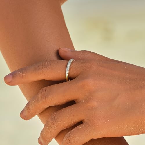 STORYJEWELLERY Gold Plated Rings for Women, Stackable Rings, Wedding Bands for Women, Pave Band Ring, Gifts for Her