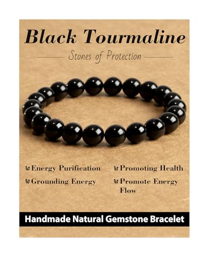 Natural Stone Beaded Bracelets for Men Women, 4mm 6mm 8mm | Healing Crystal, Protection Gemstone, Gift Packaging with Energy Card, Stretch Jewelry, Replacement Beads Included, 18 Stone - color: Black Tourmaline(Protection & Balance), size: 8mm