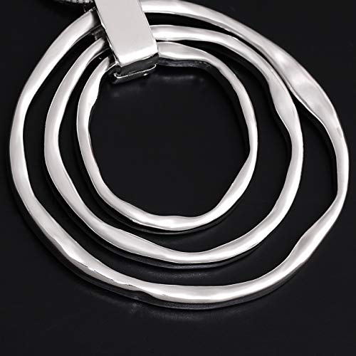 NVENF Long Sweater Chain Double Circle Pendant Necklace Bold Snake Chain Women Statement Necklace - color: D Silver triple