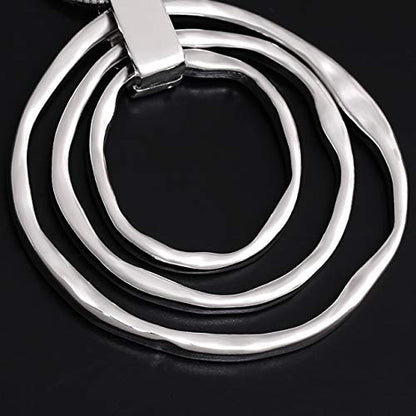 NVENF Long Sweater Chain Double Circle Pendant Necklace Bold Snake Chain Women Statement Necklace - color: D Silver triple
