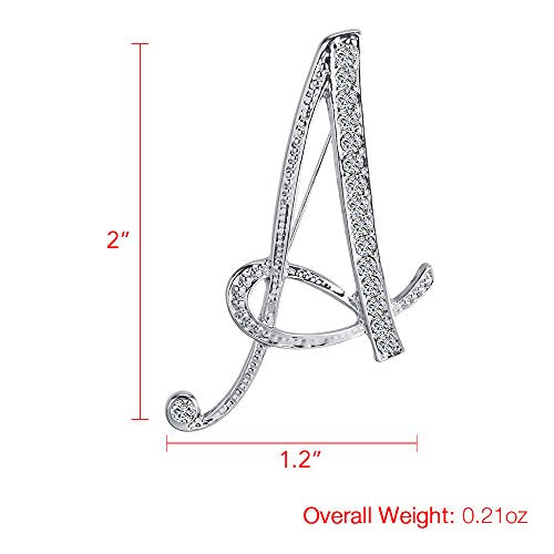 A-Z 26 Letters Pins Brooches Silver Plated Metal Broaches Pins-Clear Crystal Initial Breastpin - color: 1pcs-A