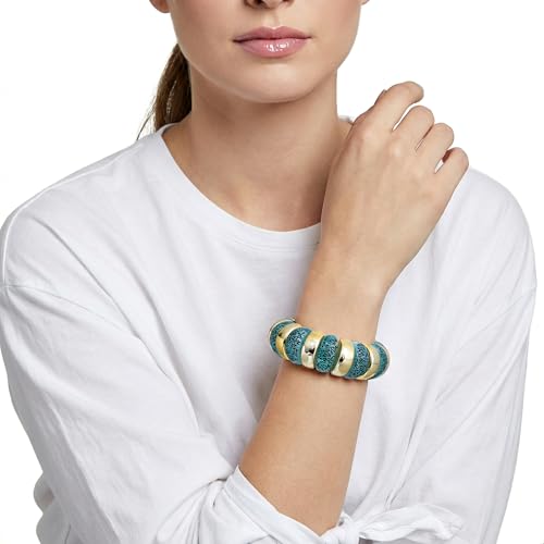GOOJIDS Simple Beaded Gold Plated Bangles Bracelet Chunky Bamboo Tube Curved Stacking Clear Acrylic Colorful Beads Stretchable Gold Plated Bracelets Set For Women - color: B-Gold&Green Leopard