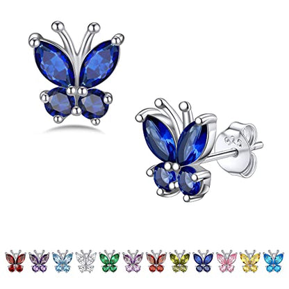 Bestyle Gold Butterfly Earrings for Women, Dainty Cute Birthstone Studs Hypoallergenic Jewelry, Great Birthday Gift - style: 09.September (Sapphire)-STUD