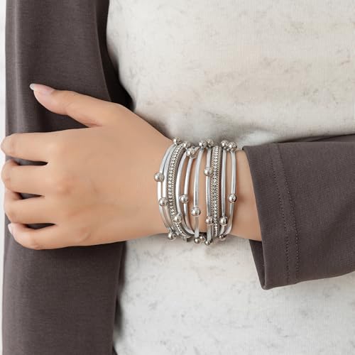 Rantanto Leather Wrap Bracelets For Women Gold Twist Lock Buckle Wrist Cuff | PU leather,Skin-friendly,Boho Stackable Wristband,Fashion Daily Jewelry,Trend Casual Party Bangle,Fit For Birthday, Holiday - color: Multi Silver