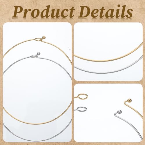2Pcs Wire Collar Necklace Plain Choker Collar for Women | Stainless Steel Gold Silver Wire Collar Necklace for DIY Craft, Jewelry Making (Insert Clasp)