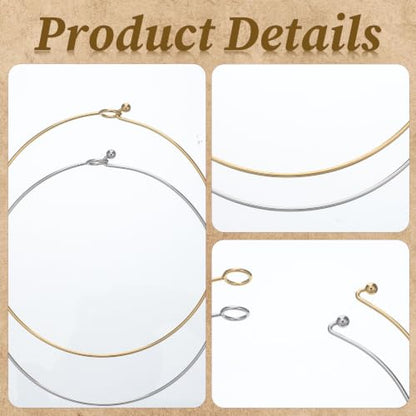 2Pcs Wire Collar Necklace Plain Choker Collar for Women | Stainless Steel Gold Silver Wire Collar Necklace for DIY Craft, Jewelry Making (Insert Clasp)