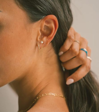 Kenivira Gold Pearl Hoop Earrings for Women | 18K Gold Huggie Dangle Earrings | Lightweight Small Hoop Earrings - color: Link-CZ & Hoop & Stud