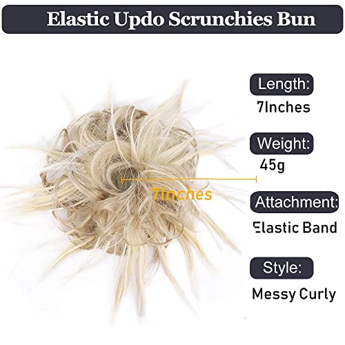 HMD Tousled Updo Messy Bun Hair Piece Ponytail Hairpieces for Women | Synthetic Hair Extension Ponytail with Elastic Rubber Band, Updo Hairpiece Hair Bun Scrunchies for Women Daily Party - color: 85H88# (Ash Blonde & Bleach Blonde）