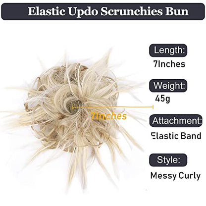 HMD Tousled Updo Messy Bun Hair Piece Ponytail Hairpieces for Women | Synthetic Hair Extension Ponytail with Elastic Rubber Band, Updo Hairpiece Hair Bun Scrunchies for Women Daily Party - color: 85H88# (Ash Blonde & Bleach Blonde）