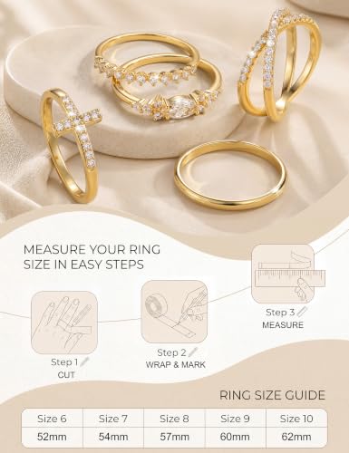 Sllaiss Stackable Gold Rings for Women Non-Tarnish 14K Gold Plated Ring Set | Non Tarnish, Dainty Stacking Ring Set, Ring Stack, Cubic Zirconia Thumb Rings, Promise Wedding Bands, Stackable Rings - color: 14K Gold Clear CZ