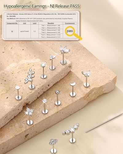 Fansilver 14K Gold Plated Threadless Flat Back Earrings for Women Men 316L Surgical Steel Push in Nose Piercings Lip Rings CZ Nostril Helix Conch Medusa Tragus Piercing Jewelry 16/18/20G - color: Silver Plated, size: 18G:8mm