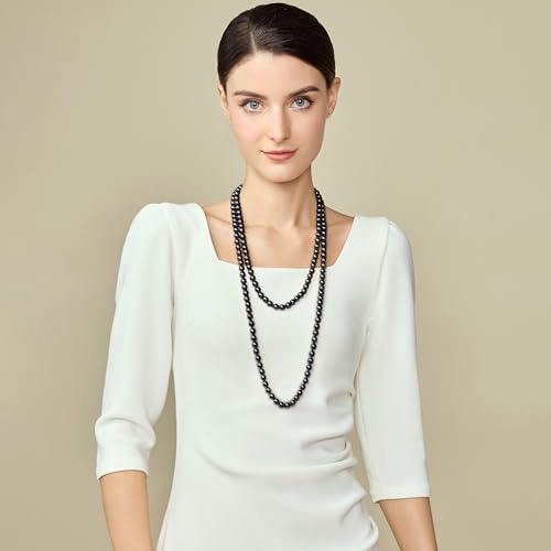 BABEYOND Long Pearl Necklace Faux Pearls Necklace Set Beaded Long Pearls Necklace 1920s Gatsby Costume Jewelry - color: Black