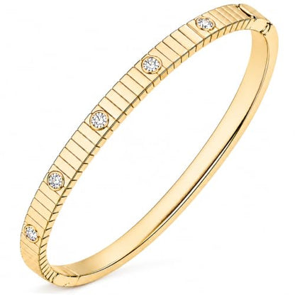 AuraLyric Gold Bracelets for Women, 14K Gold Plated Nail/Love/Emerald Green/Teardrop/Round White CZ Bangle Bracelets, Stackable Gold Bangles Non Tarnish, Gifts for Wife Mom Daughter 6.5 Inch - color: White CZ - Bezel Set