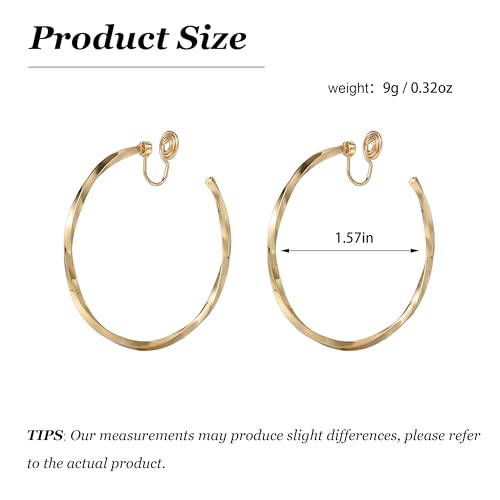 Gold Clip On Hoop Earrings for Women Large Rhinestone Statement Hoops Non Pierced Earrings Wedding Bridesmaid Party Jewelry - color: B1:gold