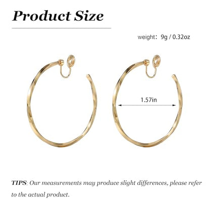 Gold Clip On Hoop Earrings for Women Large Rhinestone Statement Hoops Non Pierced Earrings Wedding Bridesmaid Party Jewelry - color: B1:gold