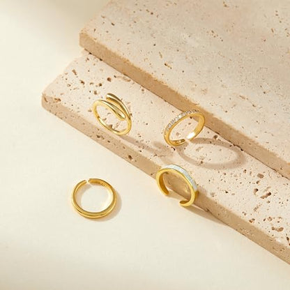 LOFITOR 4PCS Gold Toe Rings for Women Non Tarnish Waterproof Toe Ring Set | 14K Gold Filled Dainty Stackable Cute Thin Adjustable Open Band Toe Ring Cz Foot Jewelry For Beach Summer Hawaiian - style: Opal Style