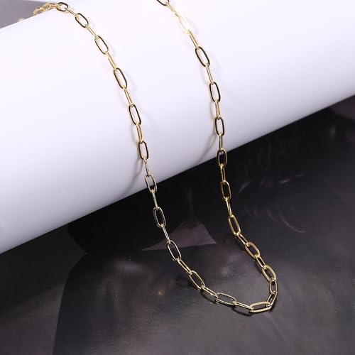 18K Gold Plated Paperclip Necklace Chain Dainty Choker Necklace for Women 14 15 17 inches - color: 2.7MM Gold, size: 16-18 inches
