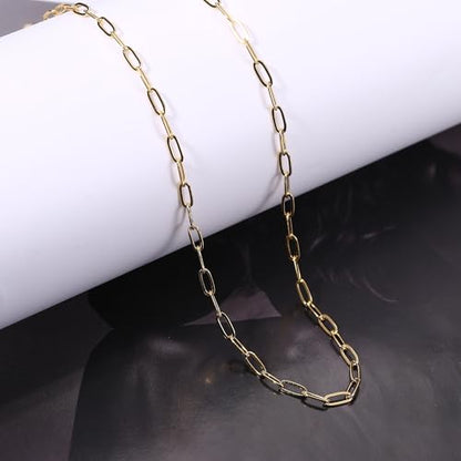 18K Gold Plated Paperclip Necklace Chain Dainty Choker Necklace for Women 14 15 17 inches - color: 2.7MM Gold, size: 16-18 inches