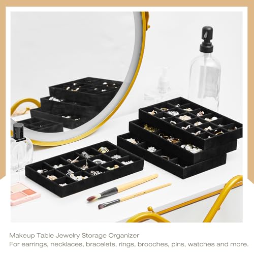 12 Pcs Jewelry Tray Velvet Stackable Jewelry Organizer Trays Divided Earring Accessories Storage Containers Box (Rose Red) - color: Black