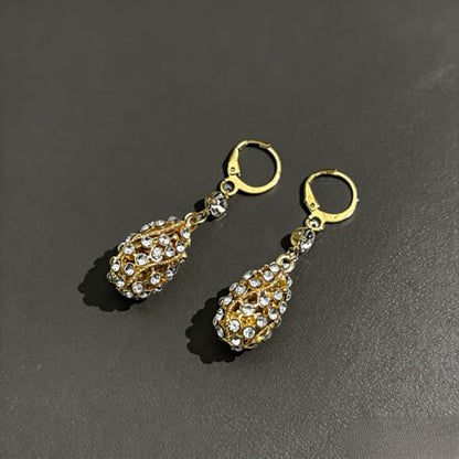 Upscale Bling Teardrop Rhinestone Drop Dangle Earrings, Inlaid Crystal Ear Buckles for Ladies Wedding Cocktail Formal Daily Gifts - color: Gold